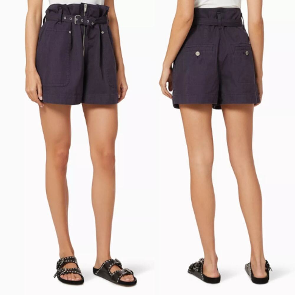 Isabel Marant Parana Black Paperbag Shorts Womens Size 38 Cotton Linen High Rise